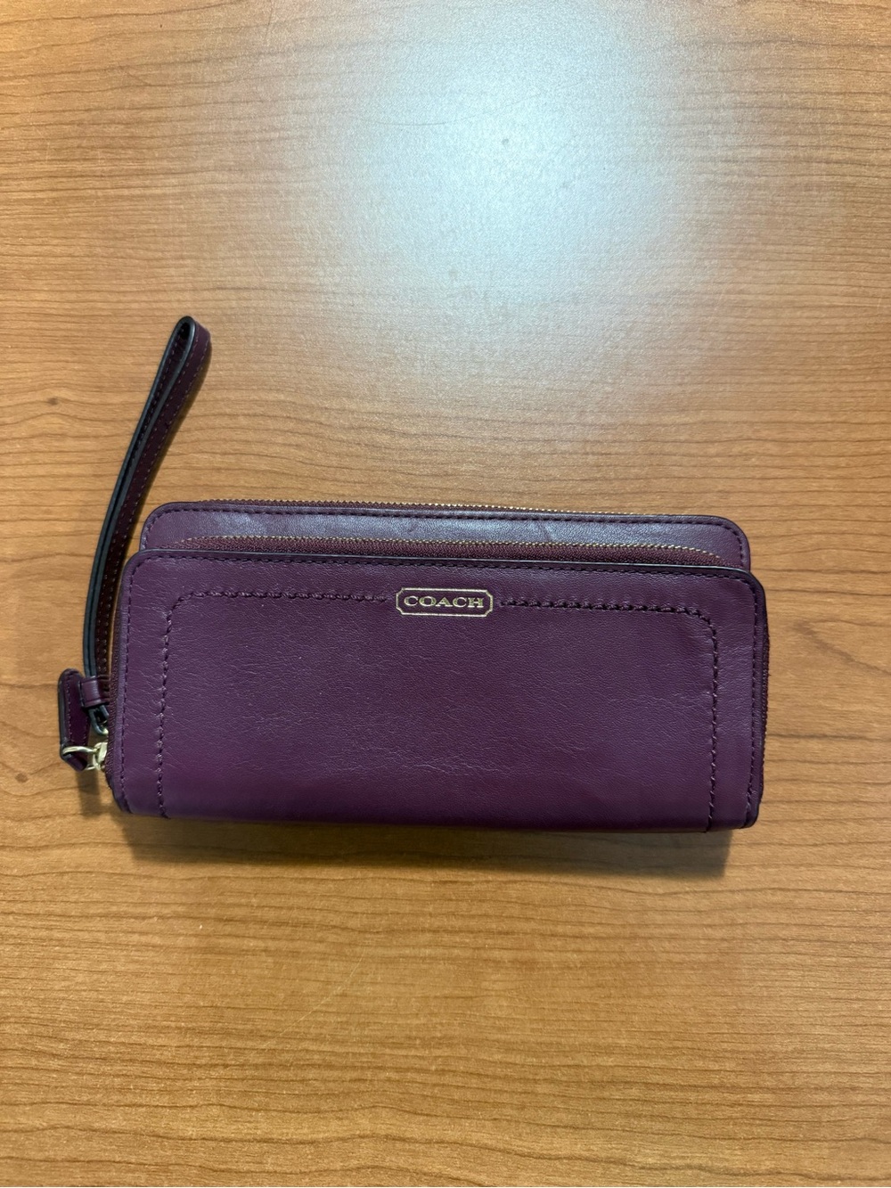 COACH Burgandy Leather Zip-Around Wristlet Wallet